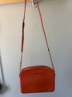 Michael Kors Orange Crossbody with Gold Chain